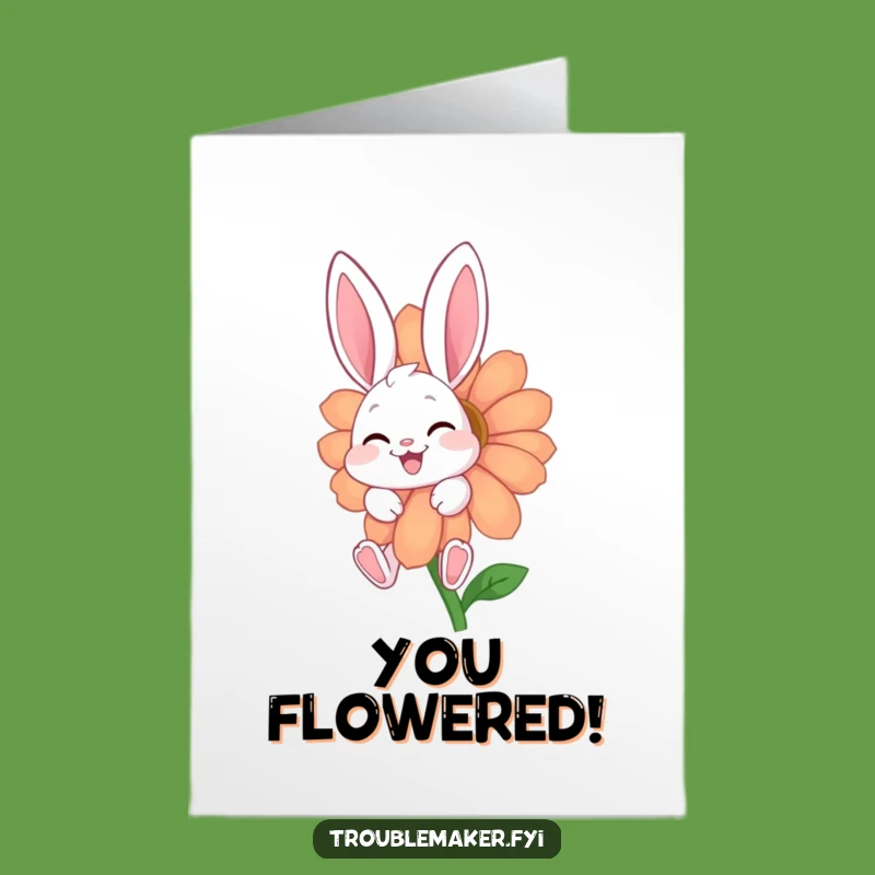 Free Printable Congrats Card: Giggling Bunny Flower Joy - Downloadable Humorous Celebration!