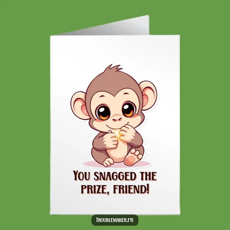 Free Printable Congrats Card: Monkey Hides Shiny Object, Funny Downloadable Gift