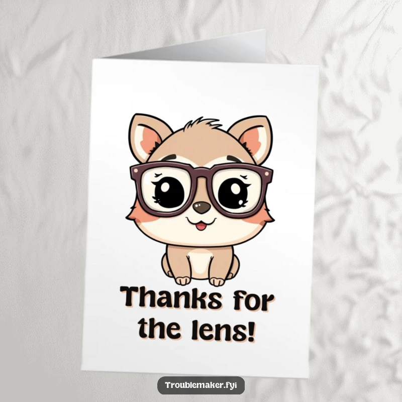 Funny Free Printable Thank You Card: A winking playful animal character sporting oversized, funny glasses, sending thanks.