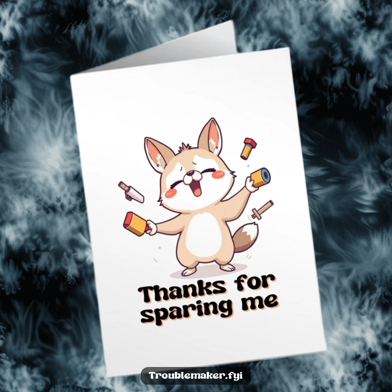 Funny Free Printable Thank You Card: Juggling animal offers thanks, a hilarious and appreciated DIY gift.