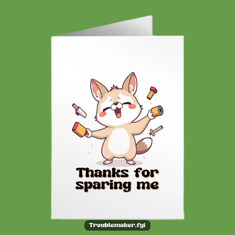 Free Printable Thanks Card: Funny Juggling Animal Expresses Gratitude Gift!