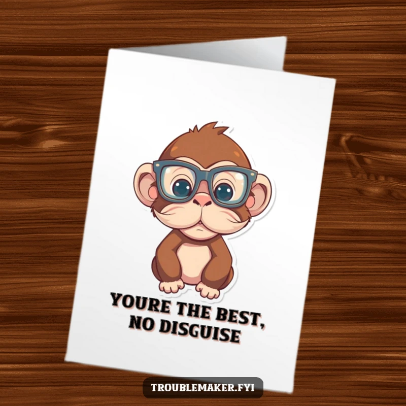 Funny Free Printable Thank You Card: a monkey sporting a fake mustache and glasses, offering thanks with quirky charm. A downloadable delight.