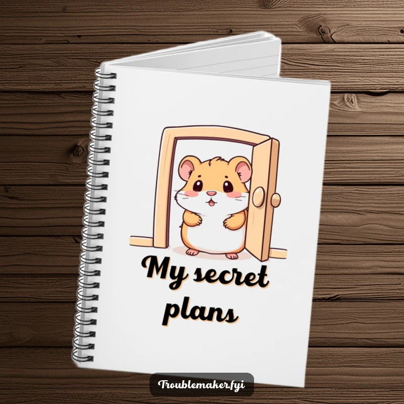 Funny notebook with a curious hamster character peeking from a small door, ideal for jotting down curious observations.