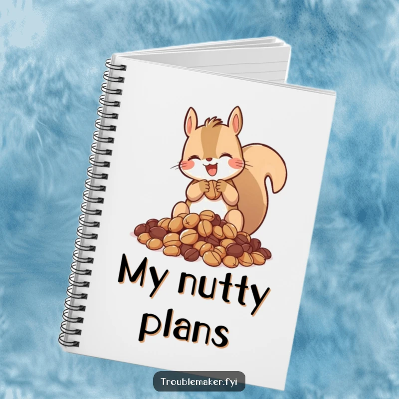 Funny notebook cover with a squirrel gleefully hoarding nuts, perfect for jotting down collections and valuable thoughts.
