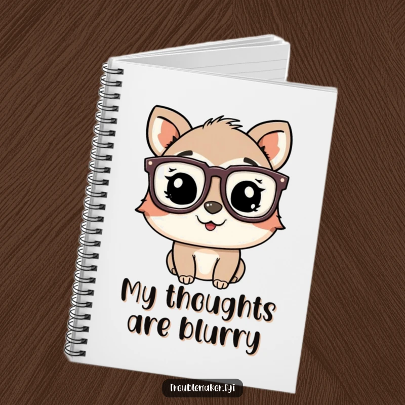 Funny playful animal character wearing oversized glasses and winking, adorning a lined notebook for writing.