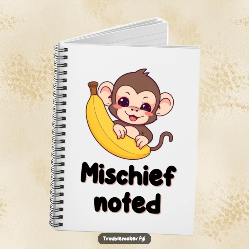 Funny Notebook: A cute troublemaker monkey peeks from behind a banana, guarding its treat.