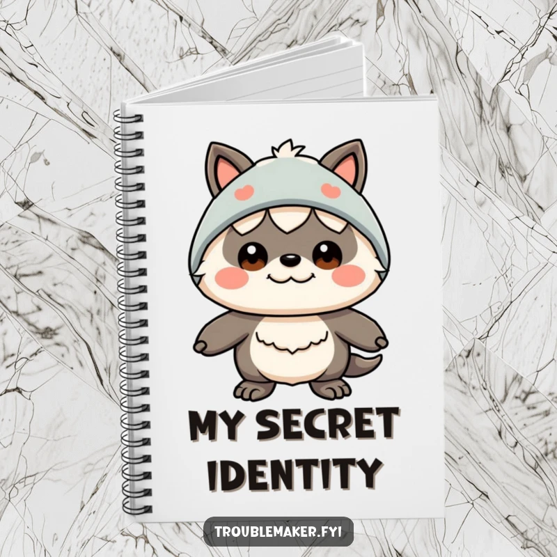 Funny notebook featuring a creature with a funny expression and a silly disguise, ideal for jotting down notes with a humorous and creative touch.