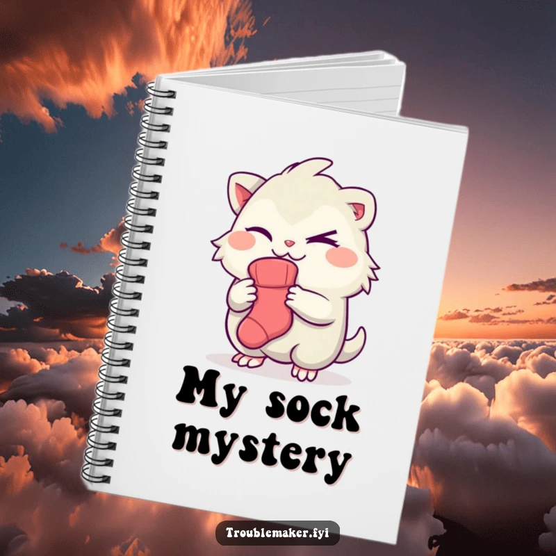 Funny notebook cover shows a creature with a wink holding a sock, a humorous design for planning and keeping track of things.