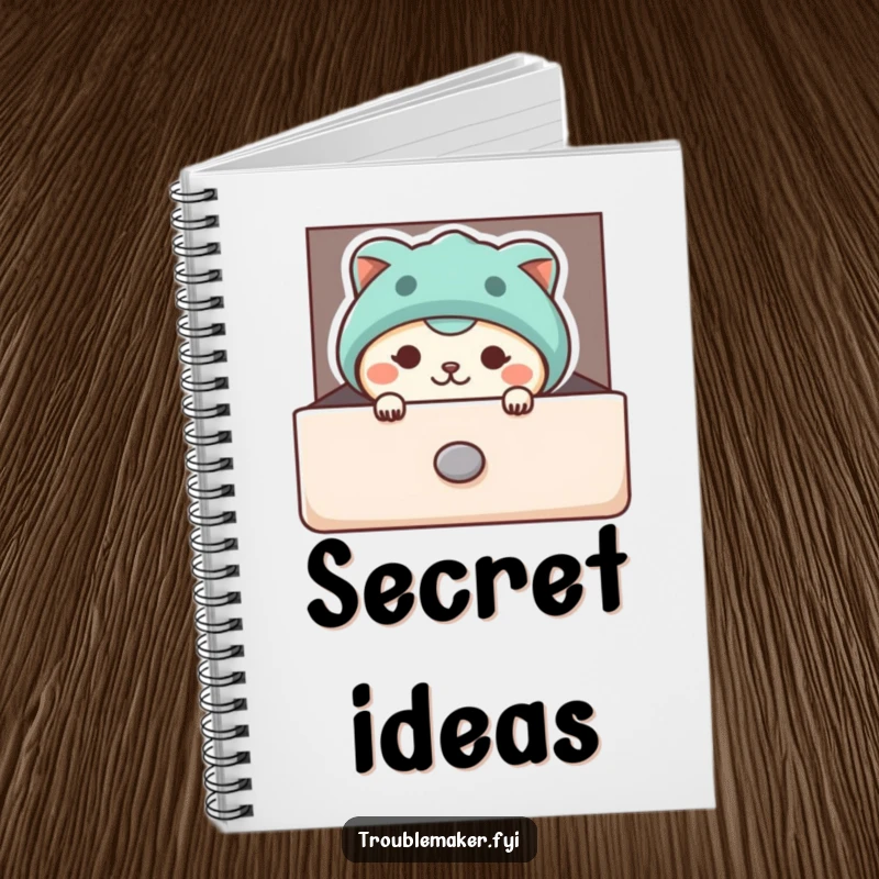 Funny notebook cover with a mischievous animal character peeking from a slightly open drawer, inspiring creative and humorous note-taking.