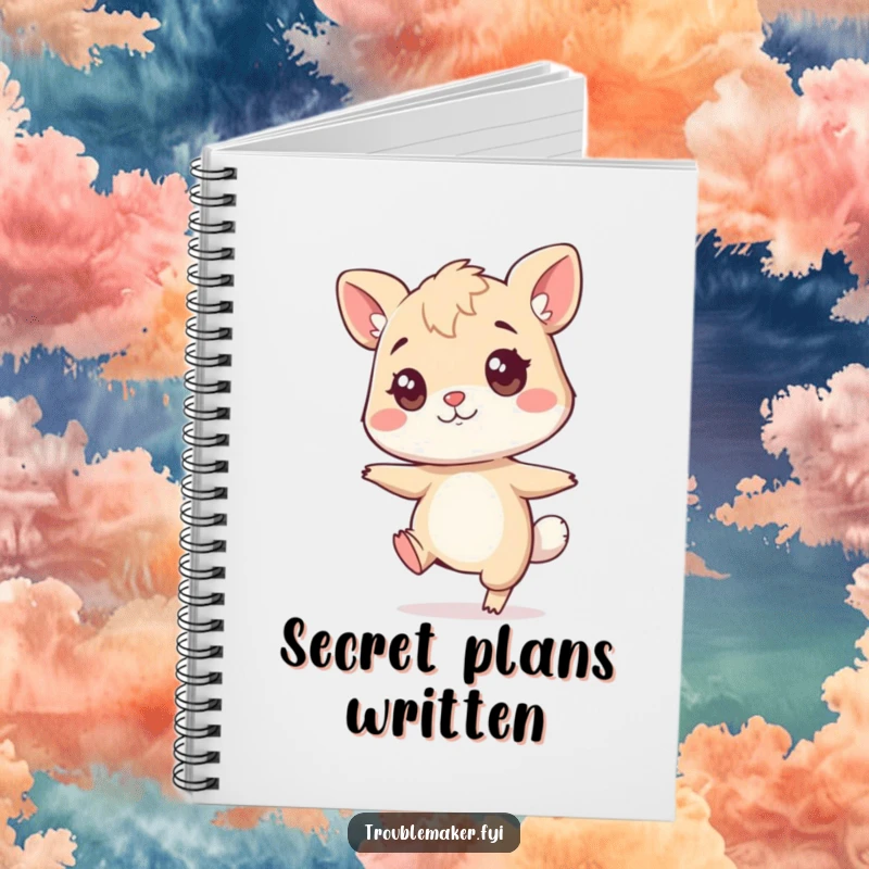 Funny sneaky animal notebook, a character tiptoeing with a mischievous twinkle, great for jotting down secret plans.