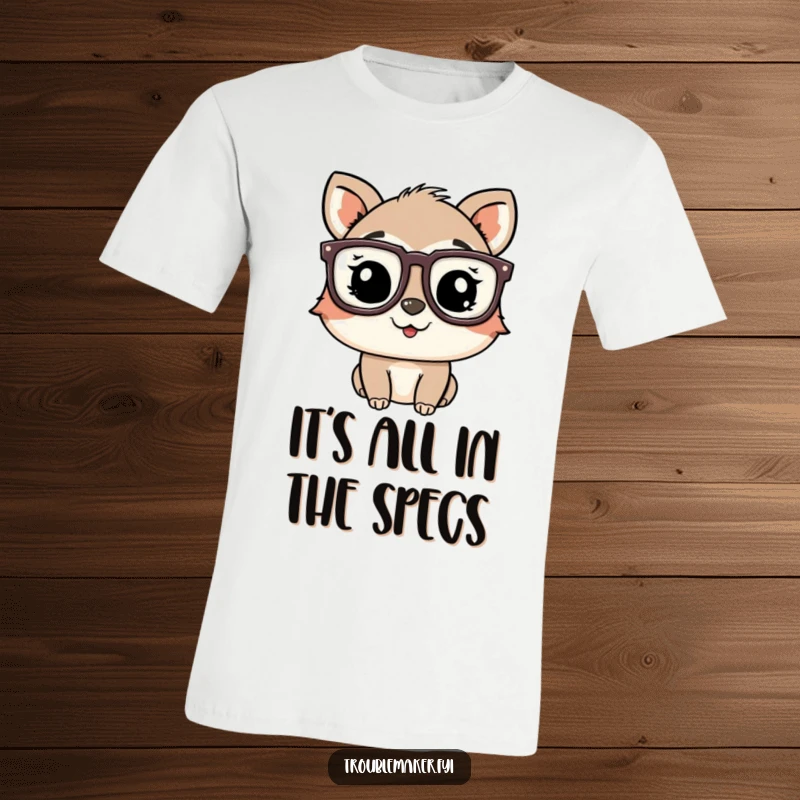 Funny playful animal character wearing oversized glasses and winking, on a comfortable t-shirt.