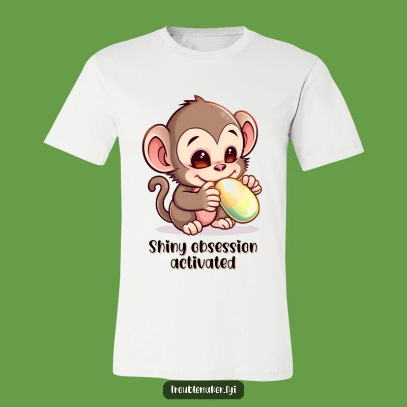 Funny Monkey Thief T-Shirt - Mischievous Creature Stealing Shiny Object Tee