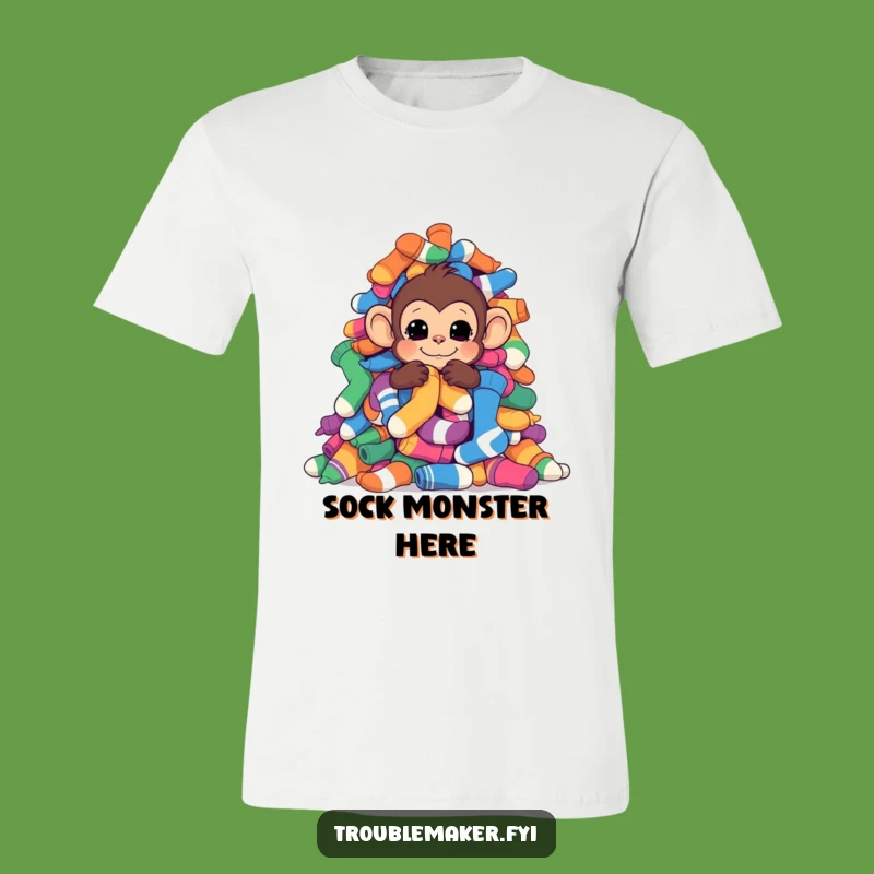 Funny Sock Hiding Monkey T-Shirt: Wear Your Laundry Secrets with This Fun Tee