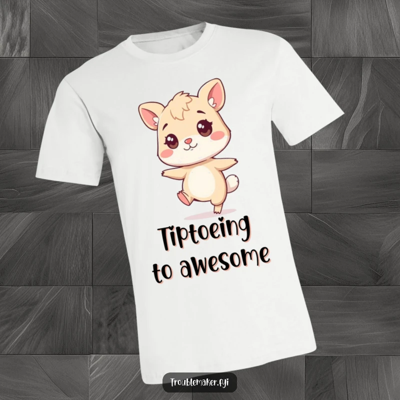 Funny animal tiptoe t-shirt, a character exaggeratedly sneaking with a mischievous glint, perfect for those who love stealth humor.
