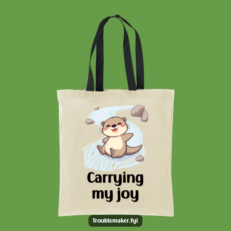 Funny Cheerful Otter Tote Bag: Sliding River Character Carryall