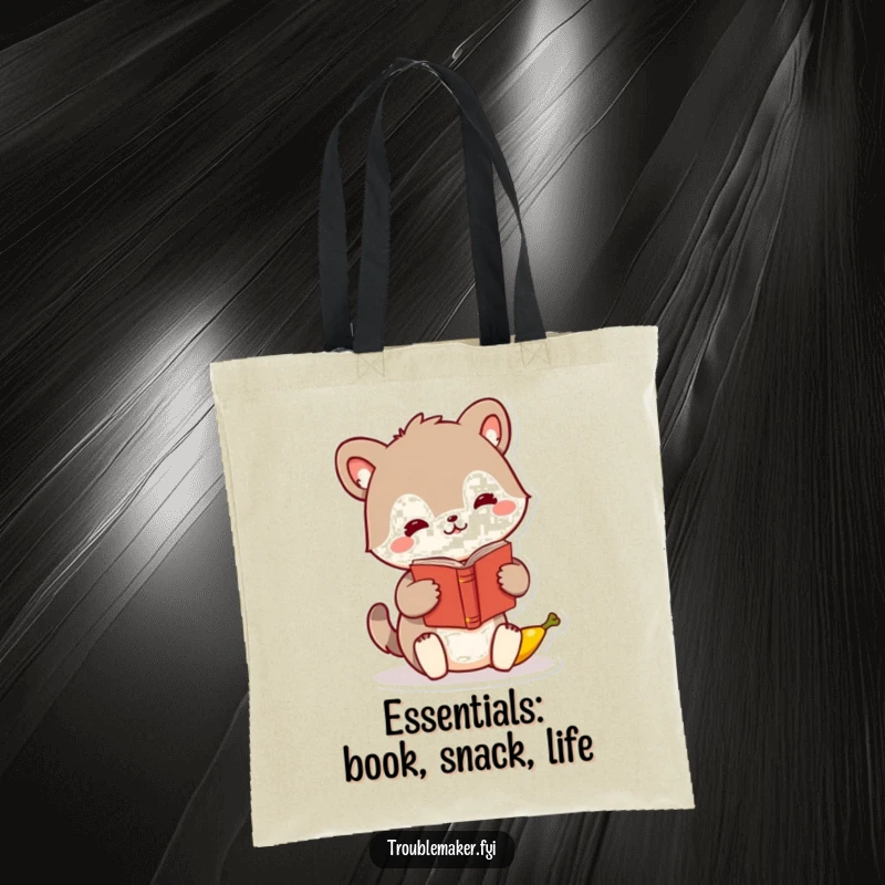 Funny animal character tote bag, humorously swapping a book for a banana, ideal for quirky, everyday use.