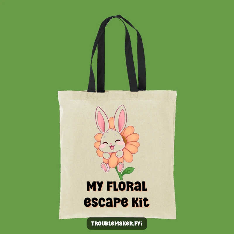 Funny Giggling Bunny Tote Bag: Cute Flower Character Eco-Friendly Carryall